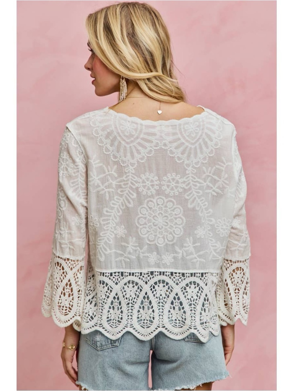 Embroidered Lace Charm Blouse - Off White - Picture 4 of 5